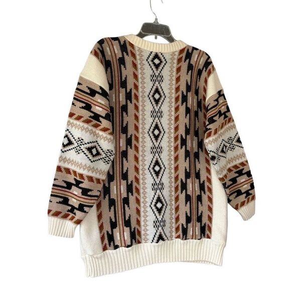 Vintage CLIFTON PLACE Brown Tan Slouchy Grandpa Southwestern Knit Sweater Sz L - Picture 7 of 8